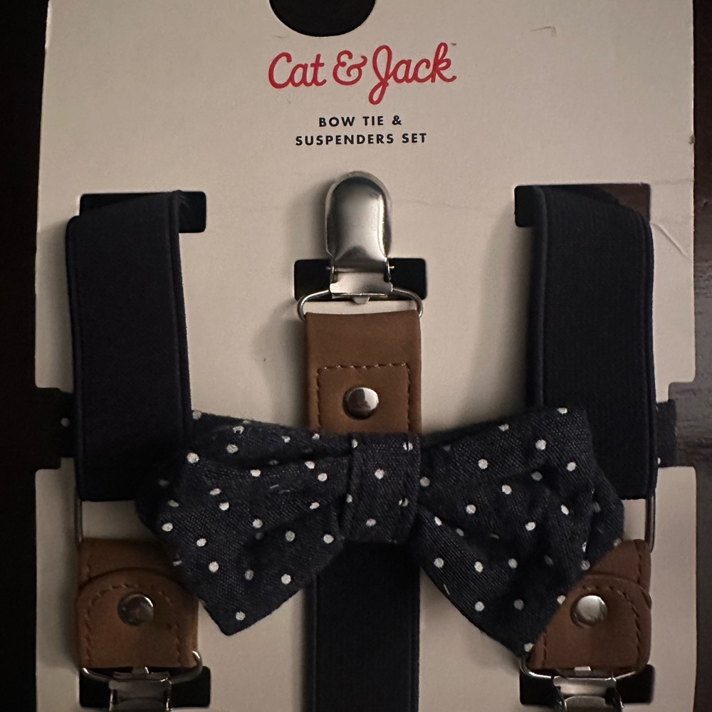 Cat & Jack Navy Polka Dot Bow Tie and Suspenders Set
